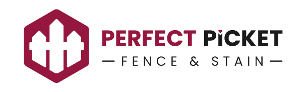 Logo for Perfect Picket Fence & Stain with a hexagonal icon and white picket fence design.