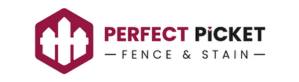 Logo of Perfect Picket Fence & Stain with a hexagonal fence icon and the company name in bold text.